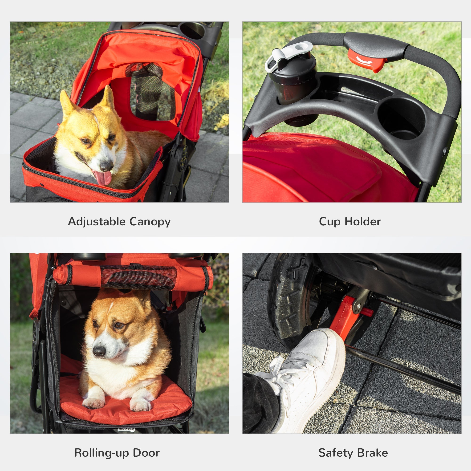 3 Wheel Folding Dog Stroller, Jogger Travel Carrier with Adjustable Canopy, Storage Brake, Mesh Window for S&;M Dogs, Red Dog Bike Trailers & Strollers   at Gallery Canada