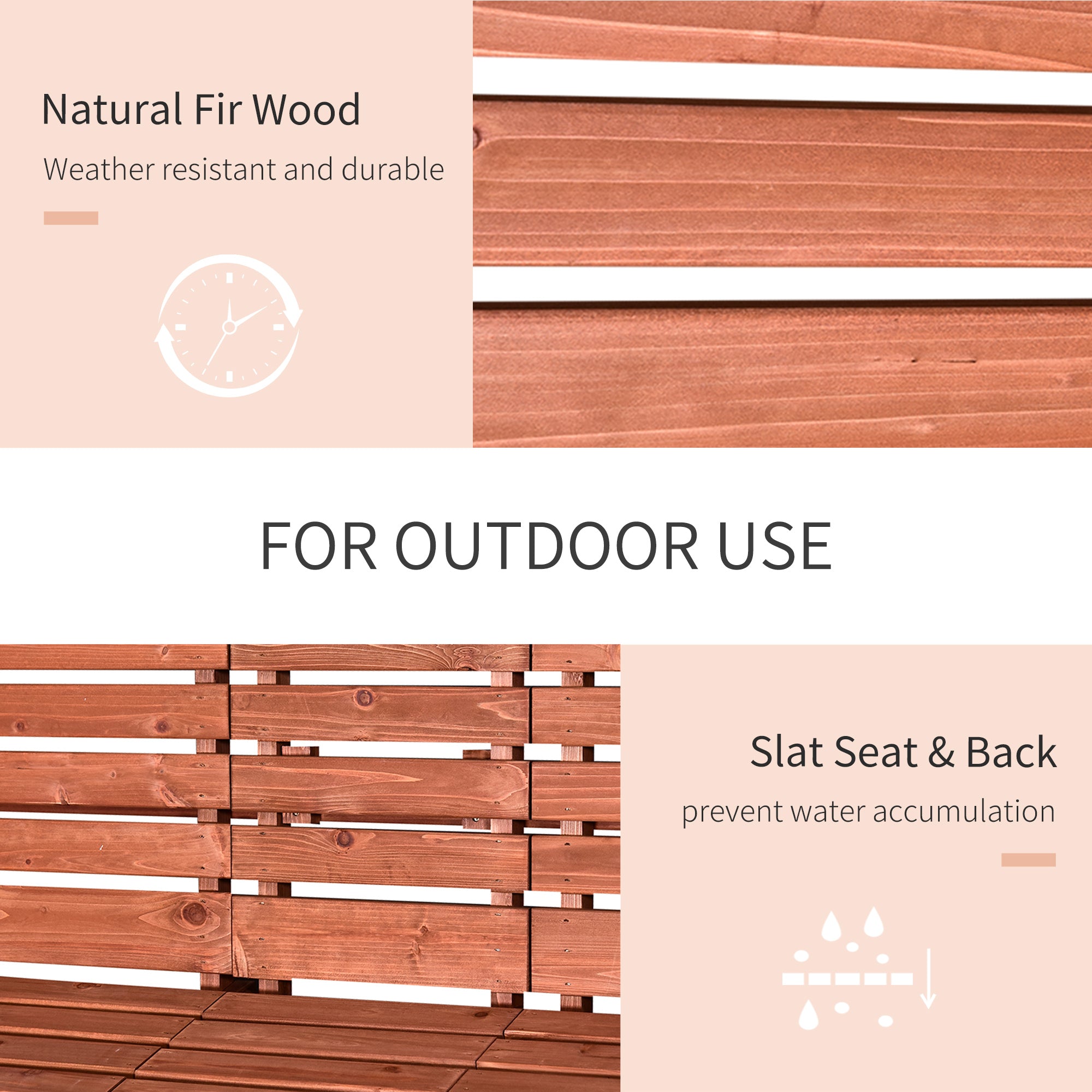 3-Seater Outdoor Bench with Convertible Middle Table, Garden Wooden Patio Loveseat with Middle Table for 2 Persons w/ Slatted Seat and Backrest, Armrests, Orange Outdoor Benches at Gallery Canada