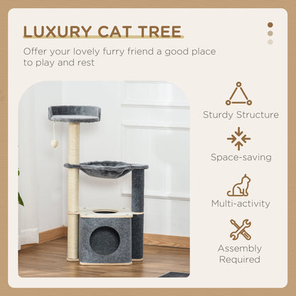 Cat Tree, Multi-Level Cat Tower with Cat Scratching Post, Perch, Cat Condo, Hammock, Hanging Toy Ball, Grey Cat Towers   at Gallery Canada