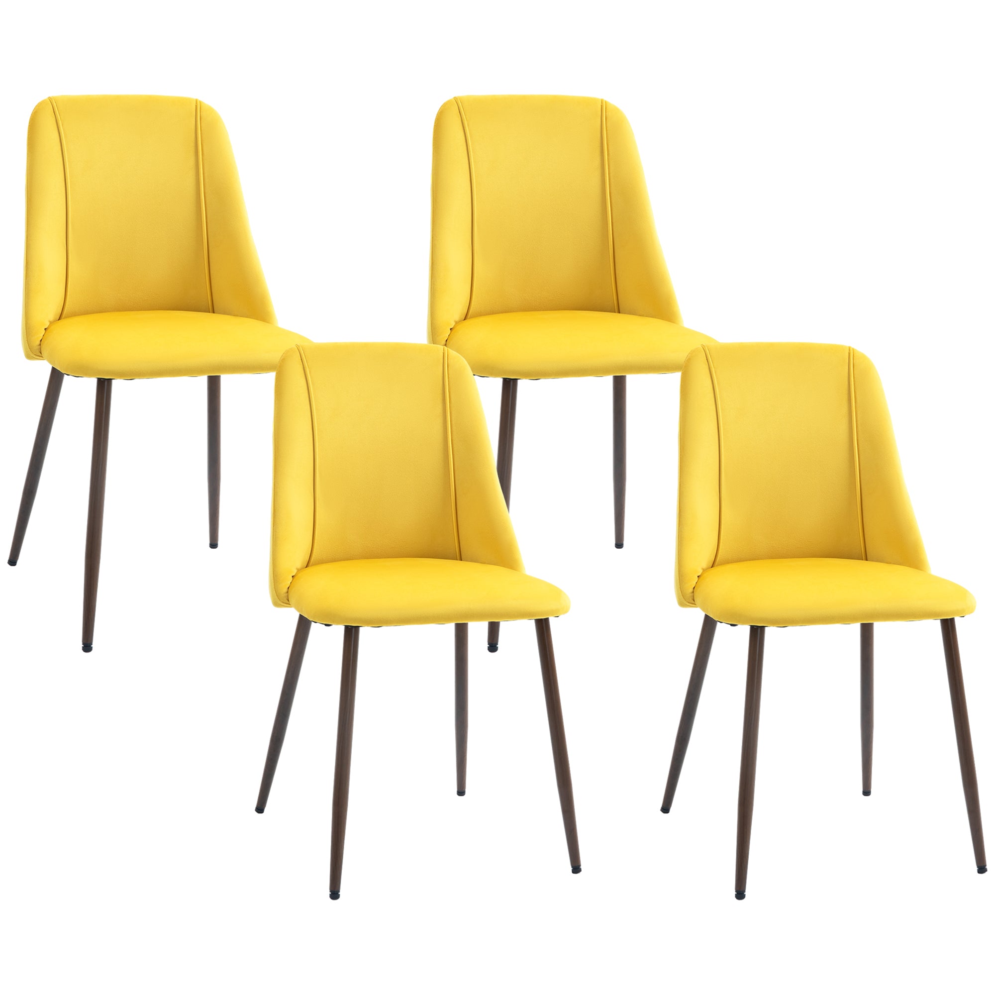 Upholstered Dining Chairs Set of 4, Velvet Accent Chair with Back and Wood-grain Steel Leg for Kitchen, Yellow Dining Chairs at Gallery Canada