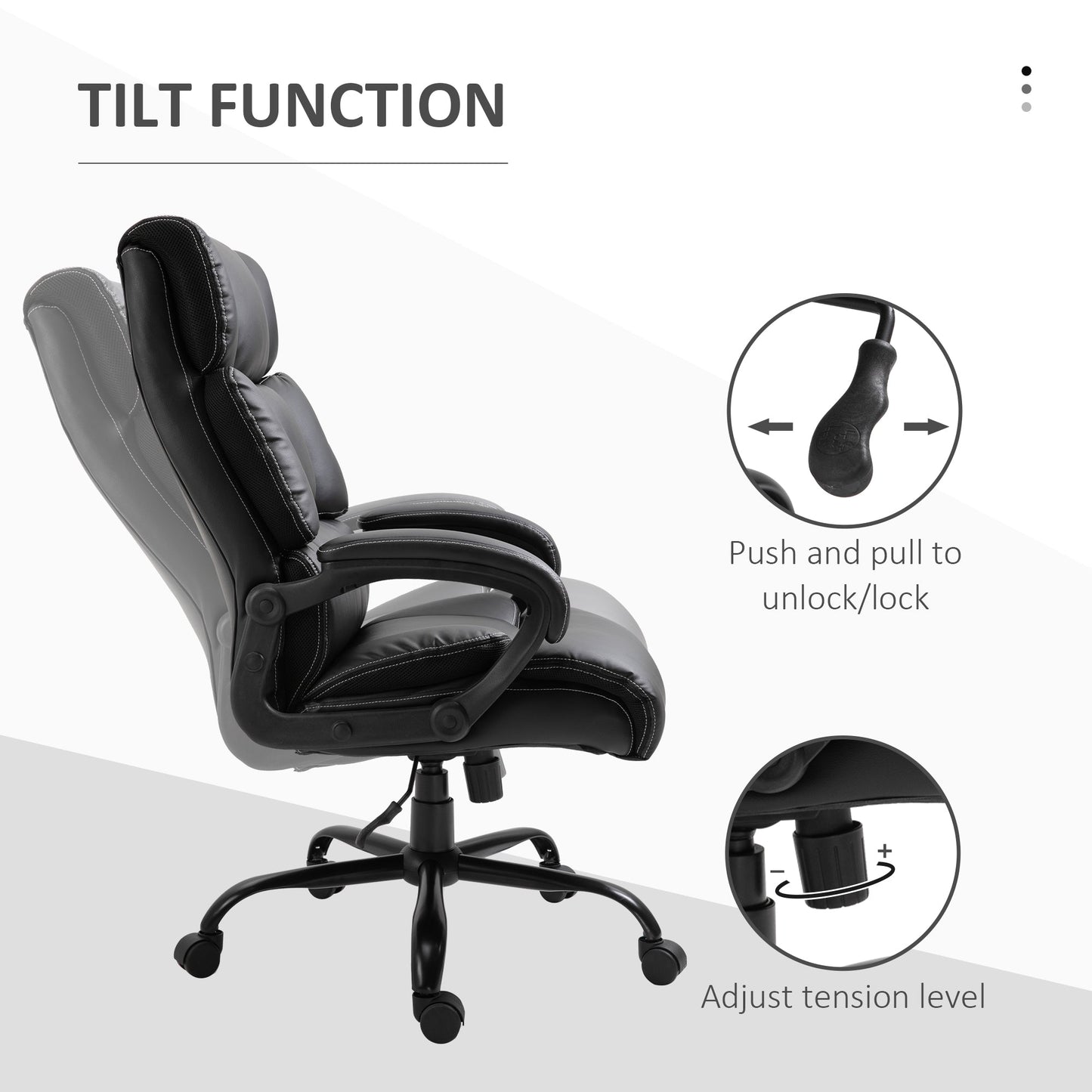 Ergonomic Heavy-Duty Office Chair with Adjustable Height, PU Leather, Rocker, 360° Swivel, 400lbs Capacity, Black Executive & Manager Chairs   at Gallery Canada