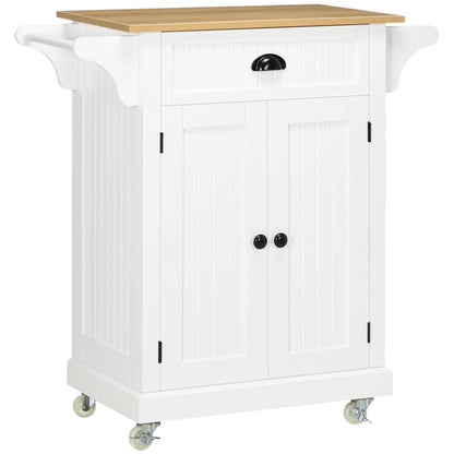 Rolling Kitchen Cart on Wheels, Utility Bar Cart with Drawer, 2 Towel Racks and Adjustable Shelf, White Kitchen Islands & Kitchen Carts White  at Gallery Canada