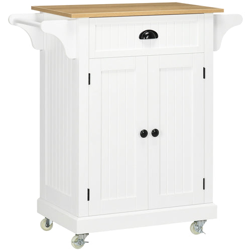 Rolling Kitchen Cart on Wheels, Utility Bar Cart with Drawer, 2 Towel Racks and Adjustable Shelf, White