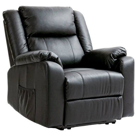 PU Leather Reclining Chair, Recliner Chair for Living Room with Footrest and 2 Side Pockets, Black Single Sofas Black  at Gallery Canada