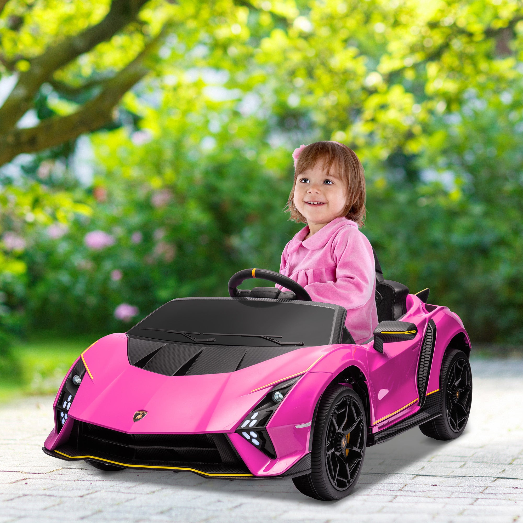 12V Lamborghini Autentica Licensed Kids Car with Remote Control, 4 Wheels Spring Suspension, Soft Start, Pink Electric Toy Cars Pink  at Gallery Canada