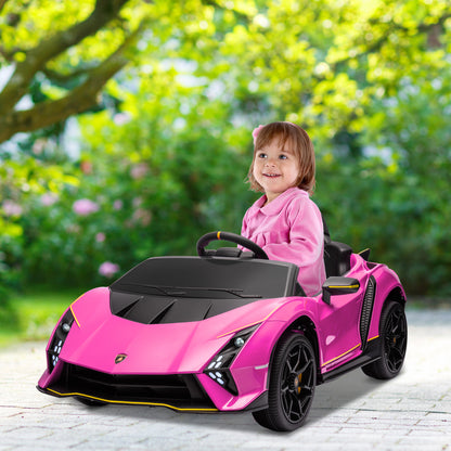 12V Lamborghini Autentica Licensed Kids Car with Remote Control, 4 Wheels Spring Suspension, Soft Start, Pink Electric Toy Cars Pink  at Gallery Canada