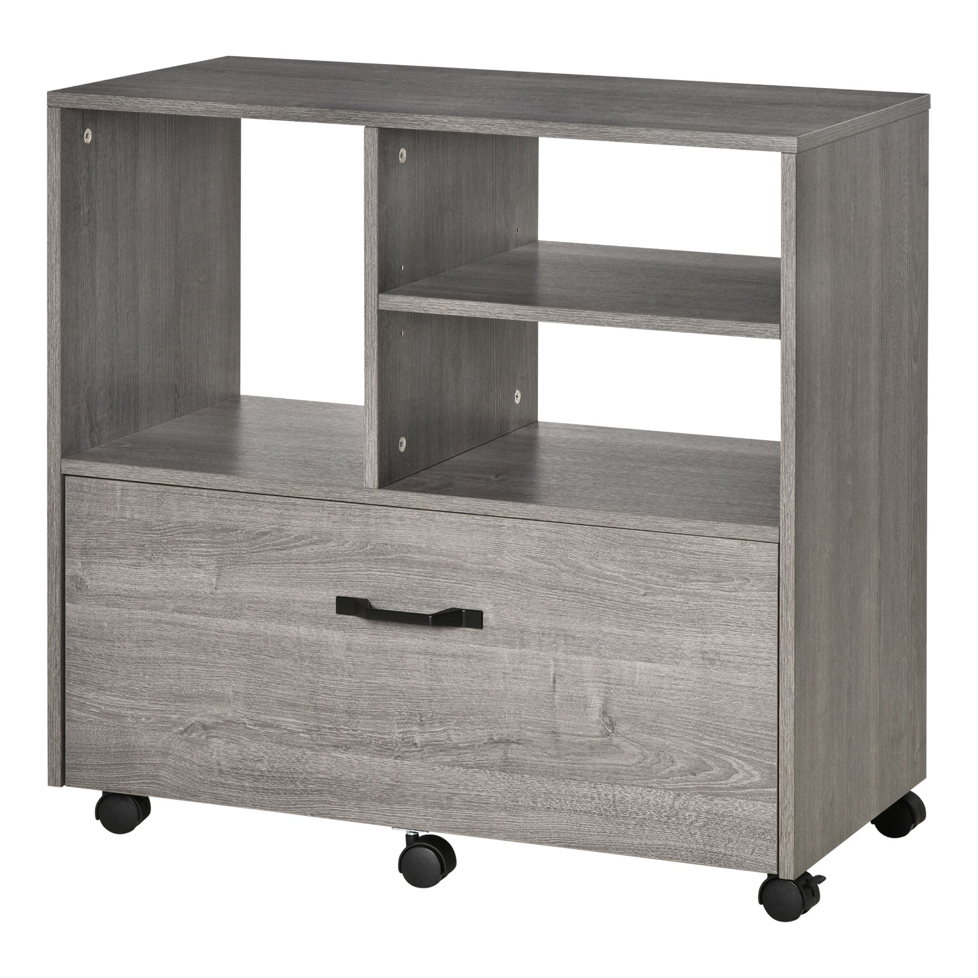 Lateral Filing Cabinet with Open Storage Shelf, Printer Stand, Mobile Office File Cabinet with Wheels for Letter and Legal Sized Files, Grey Office Cabinets & Cupboards at Gallery Canada