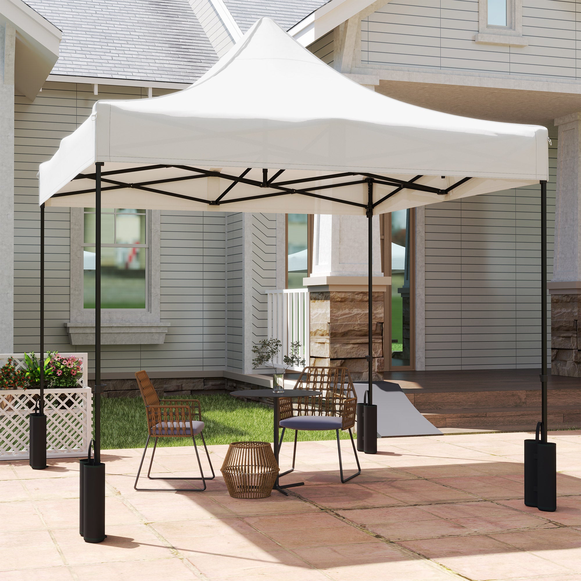 10' x 10' Replacement Canopy Top for Pop Up Canopy Tent with 4 Sand Bags, UPF50+ Protection, White Gazebo Canopy Replacement at Gallery Canada