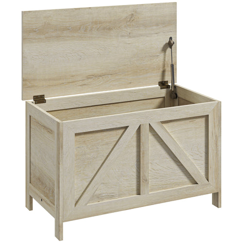 Storage Trunk Box Organizer with Farmhouse Panel Safety Hinge to Open Up 100° Natural
