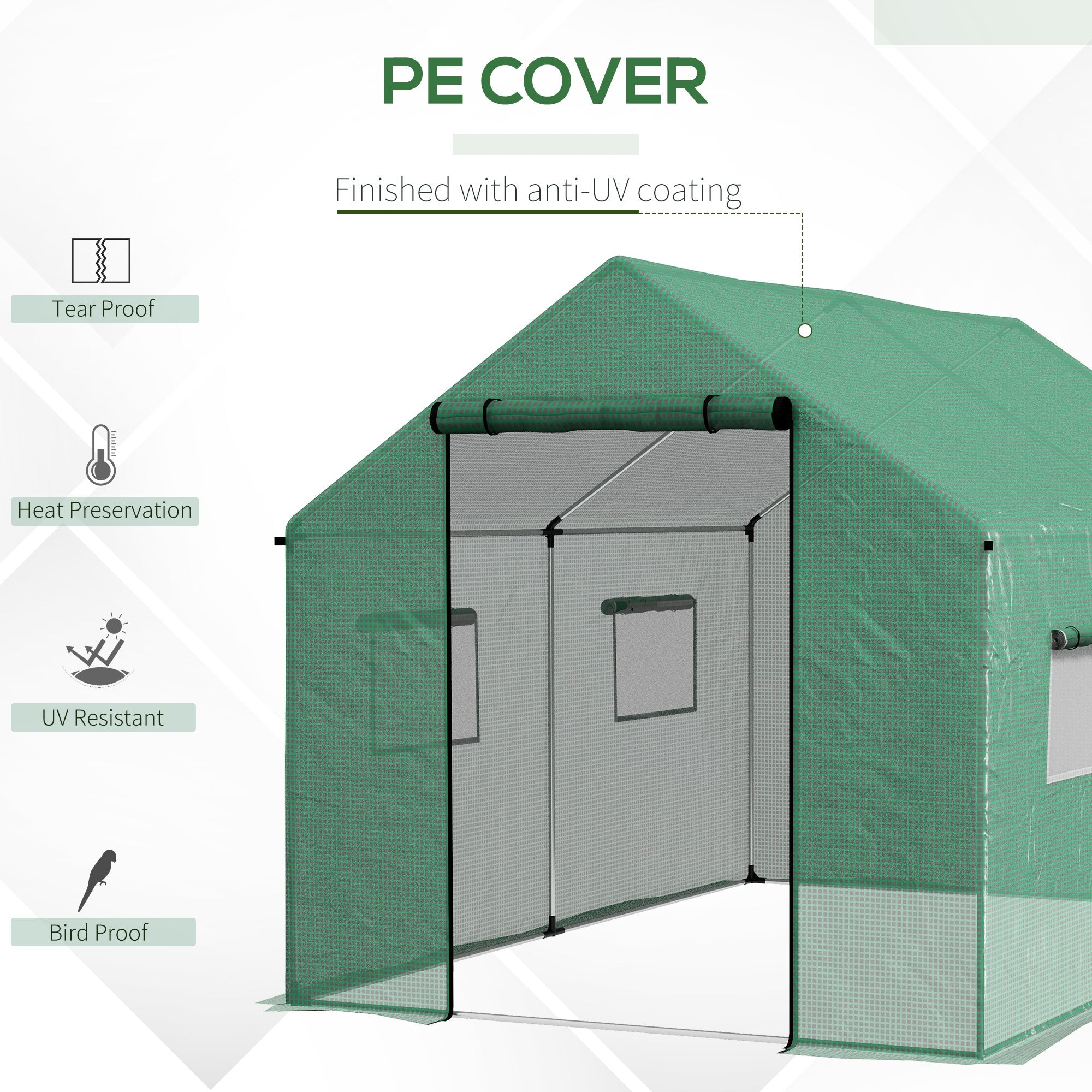 Walk-in Tunnel Greenhouse UV-resistant Green House with Door and Mesh Windows, 6.6' x 10' x 6.6', Green Tunnel Greenhouses   at Gallery Canada