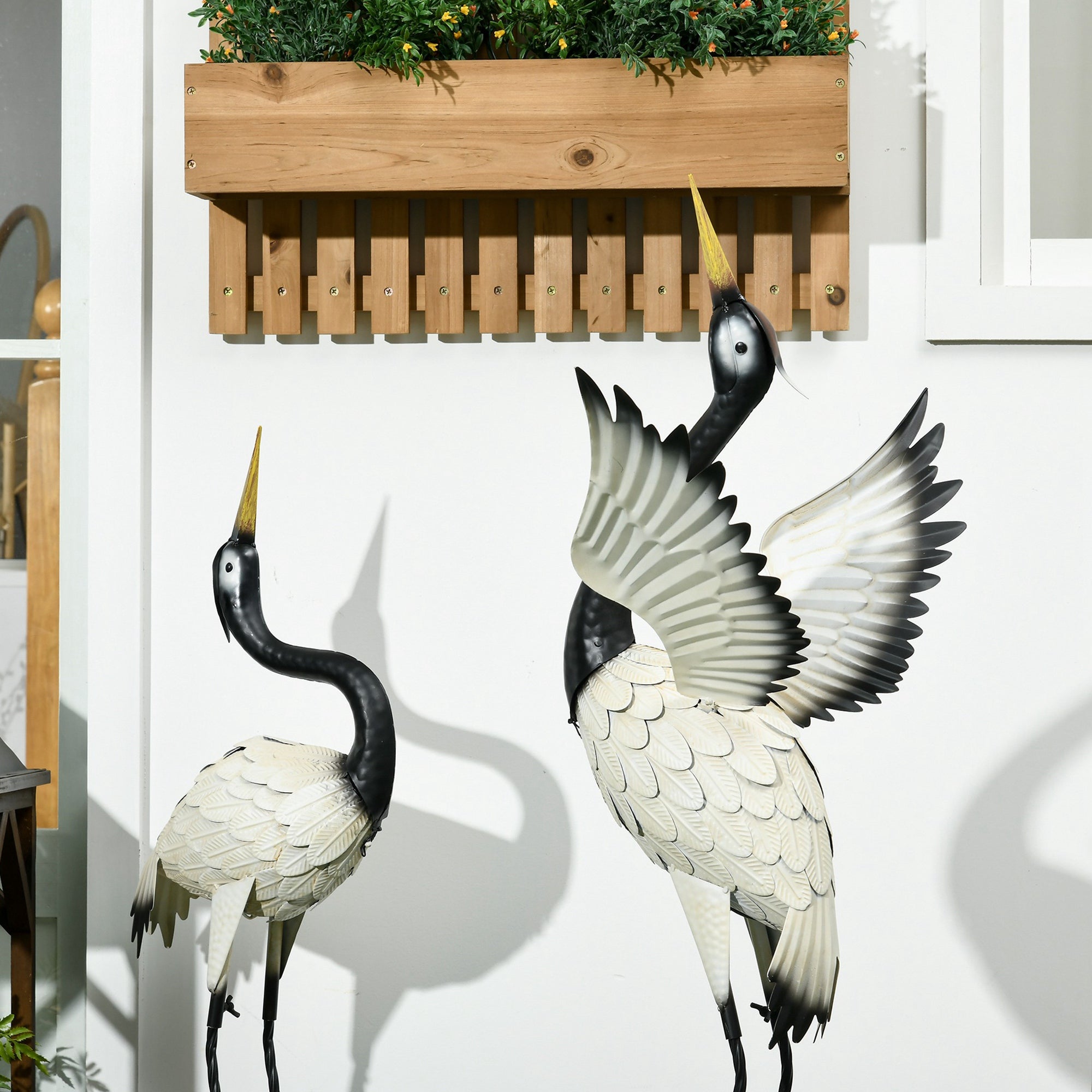 Set of 2 Garden Sculptures Heron Statues Lawn Patio Backyard Ornaments, 35.4