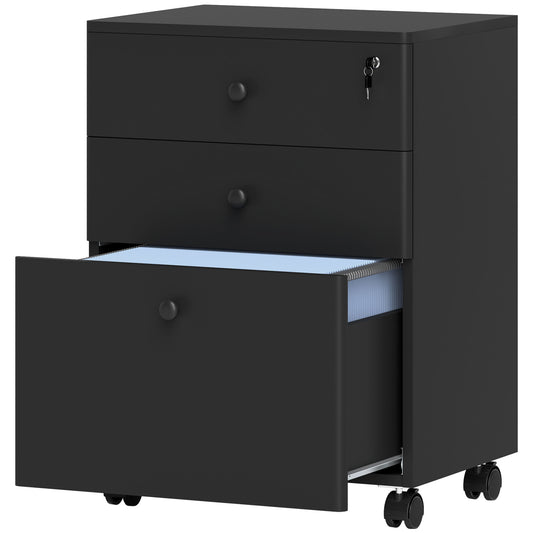 3-Drawer Small Filing Cabinet with Lock, Vertical Office Storage Cabinet with Wheels for Home Office, Black Office Cabinets & Cupboards   at Gallery Canada