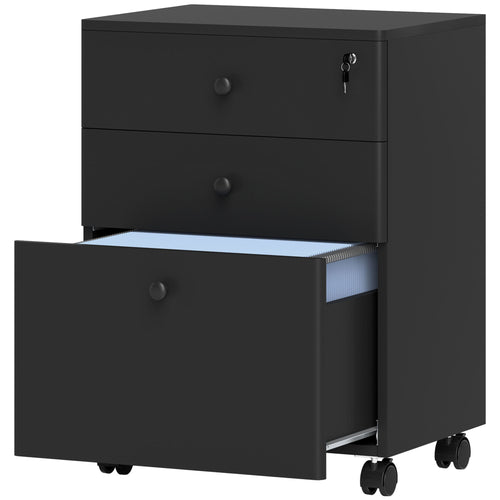 3-Drawer Small Filing Cabinet with Lock, Vertical Office Storage Cabinet with Wheels for Home Office, Black