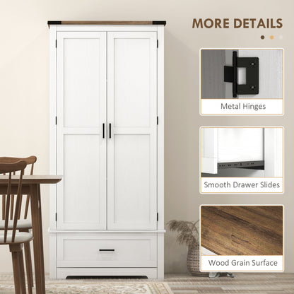 69" Tall Farmhouse Kitchen Pantry Cabinet with 2 Doors, Drawer and Adjustable Shelves for Dining Room, White Kitchen Pantry Cabinets   at Gallery Canada