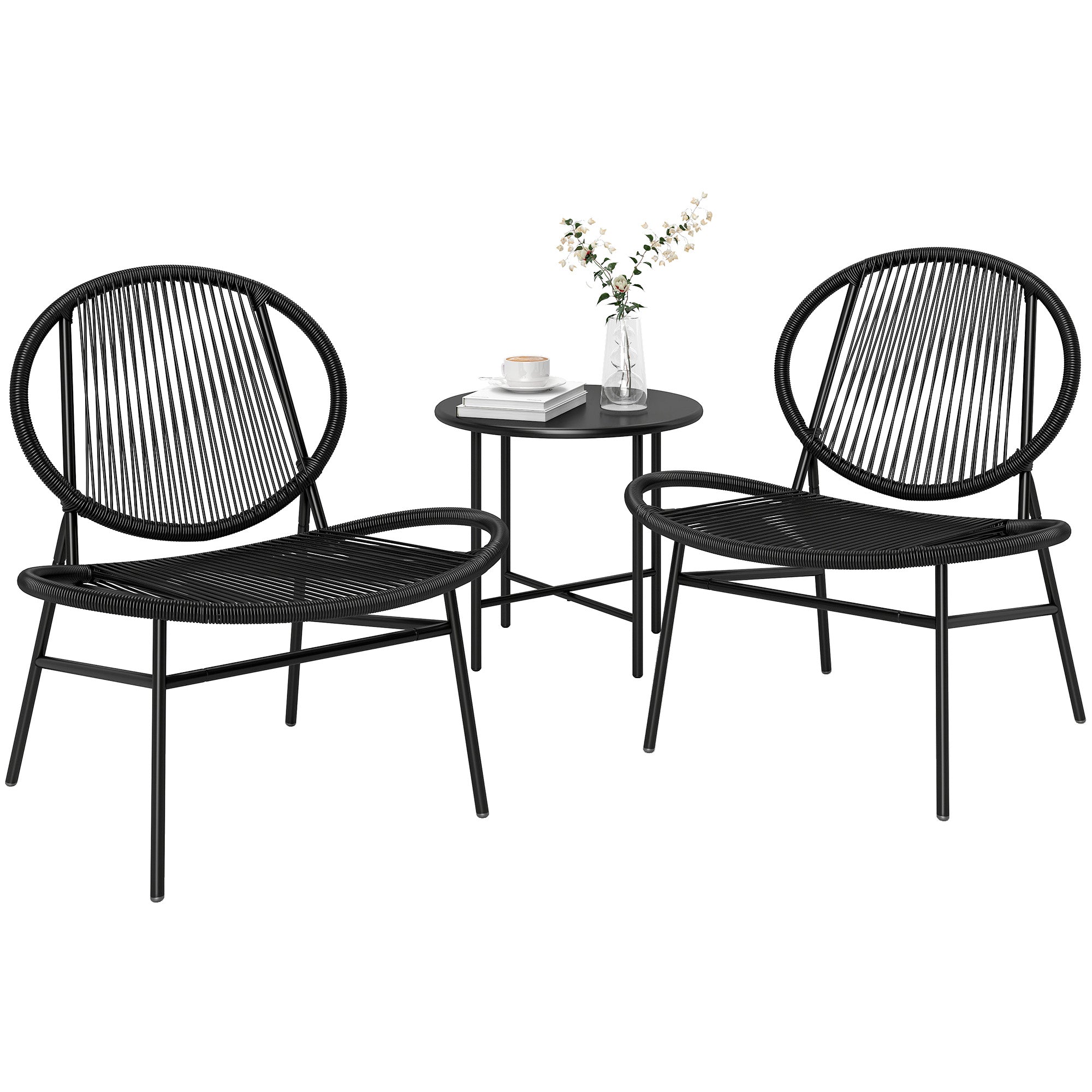 Rattan Bistro Set, 3 Pieces Wicker Patio Furniture Set, Acapulco Chairs and Steel Table for Porch, Balcony, Black Bistro Sets at Gallery Canada