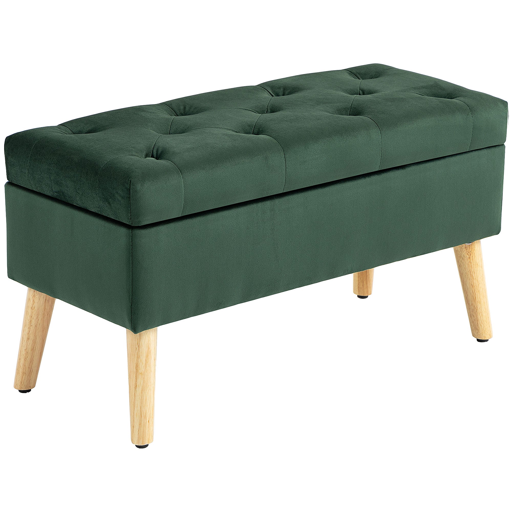 Storage Ottoman with Lid, Velvet Upholstered Storage Bench with Wood Legs for Living Room, Dark Green Storage Ottomans & Benches at Gallery Canada