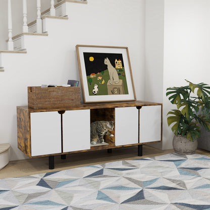 Hidden Cat Litter Box Enclosure with 2 Cabinets, Double Doors and Sand Drain Pad, Rustic Brown Cat Litter Box Enclosures   at Gallery Canada