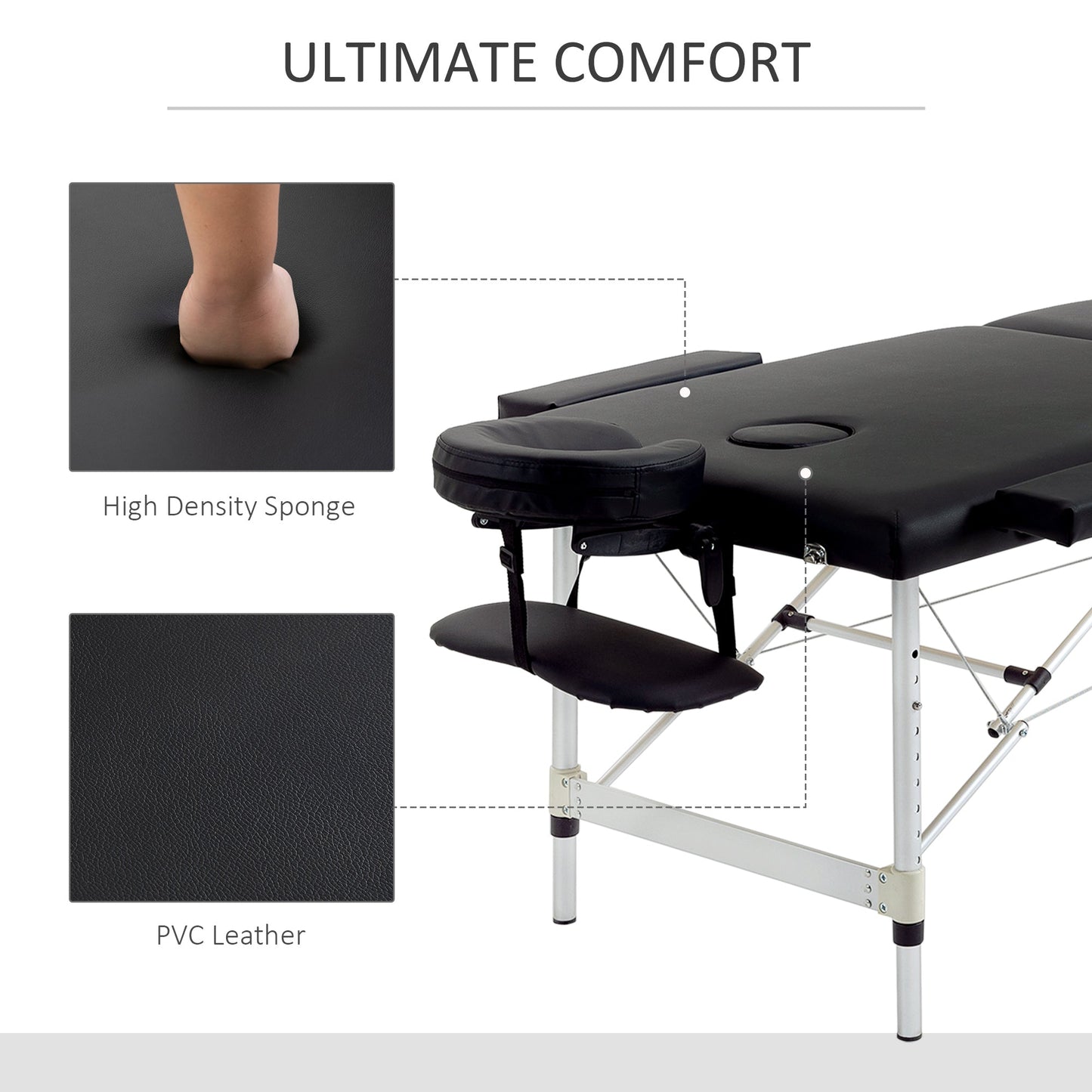 73" 2 Section Foldable Massage Table Professional Salon SPA Facial Couch Tatoo Bed with Carry Bag Black Portable Massage Tables   at Gallery Canada