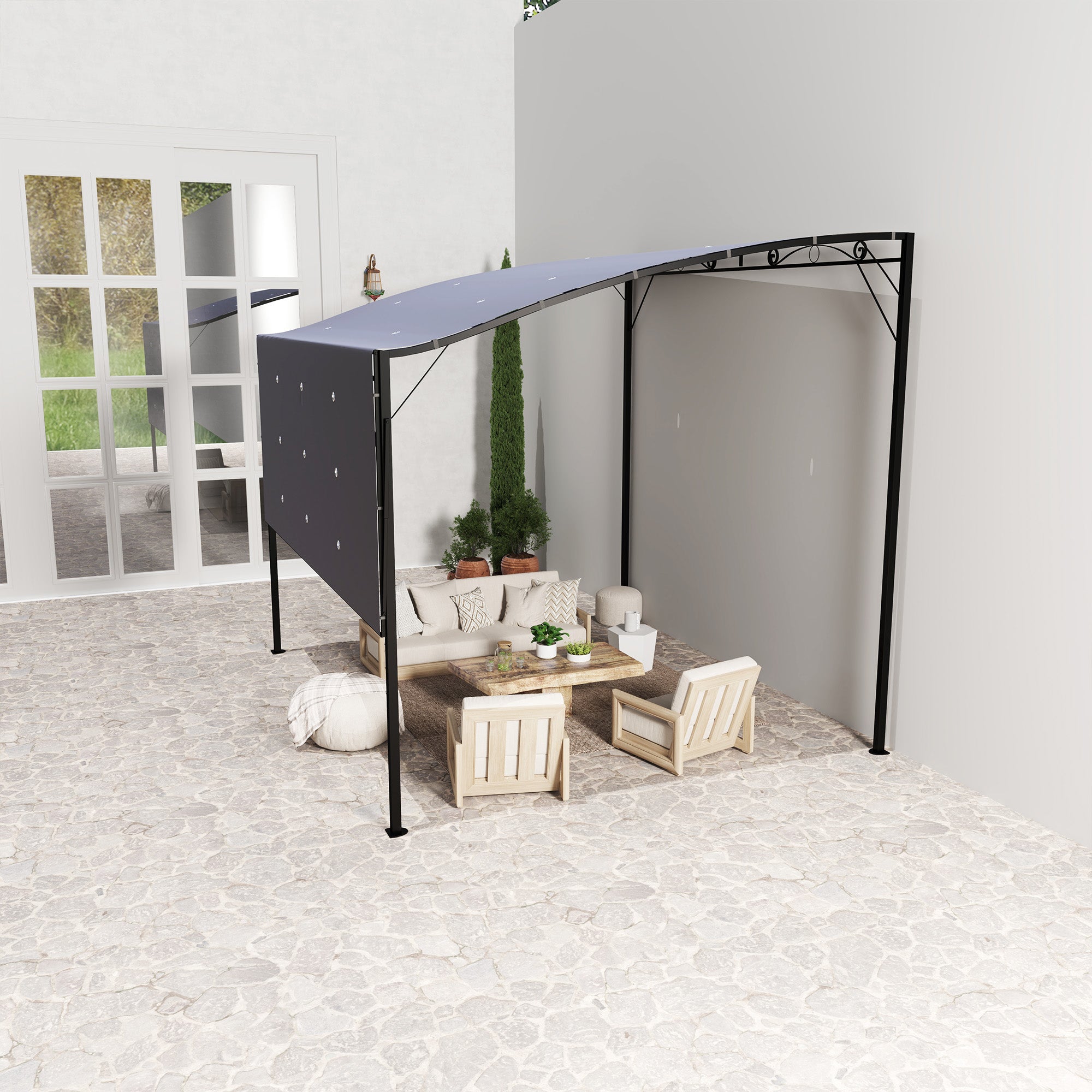 10x8ft Patio Metal Gazebo with Extendable Side Awning, Outdoor Shelter Shade Canopy Deck Awning, Brown Pergolas at Gallery Canada