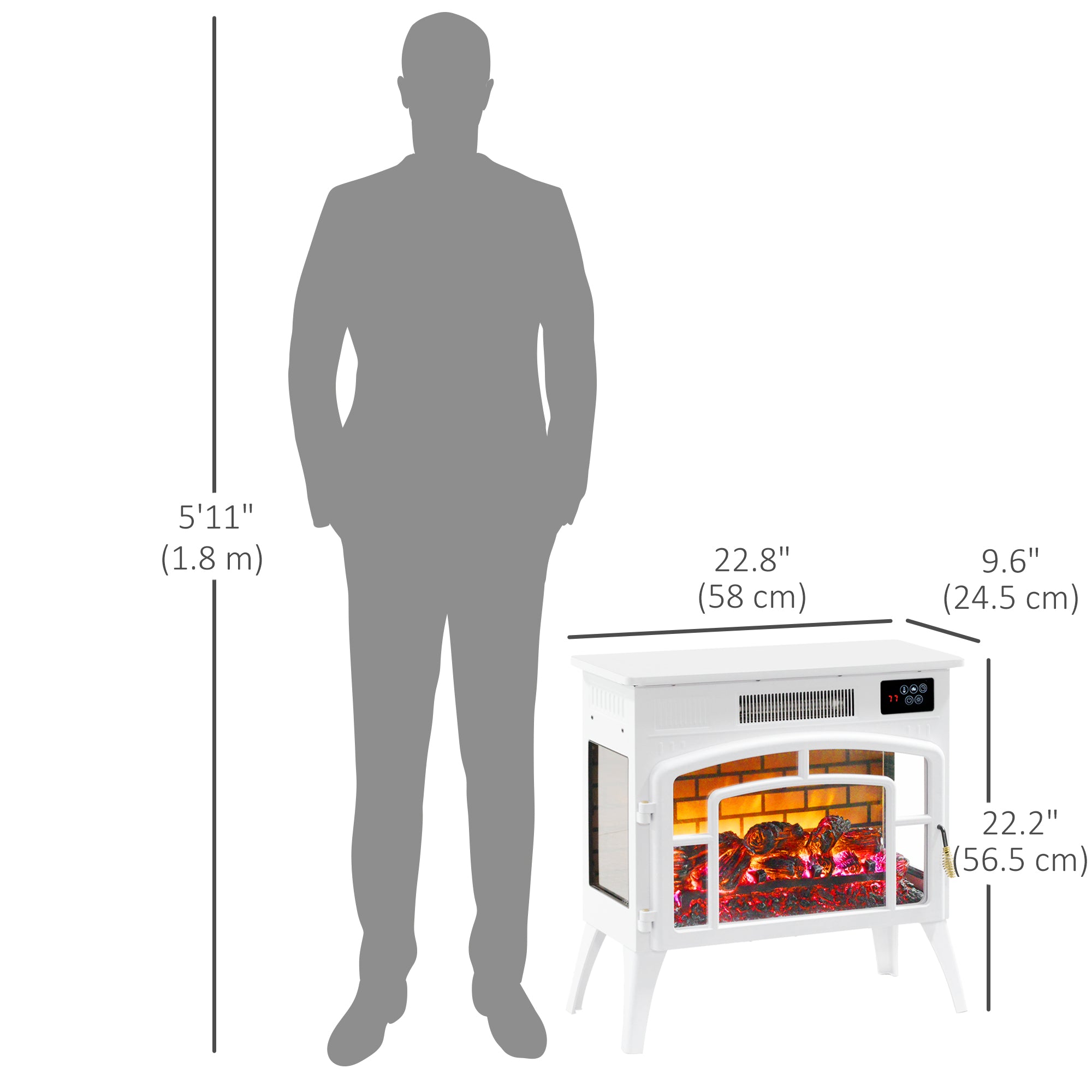 Electric Fireplace Stove, Infrared Fireplace Heater with Realistic Flame, Adjustable Temperature, 1500W, White Electric Fireplaces at Gallery Canada