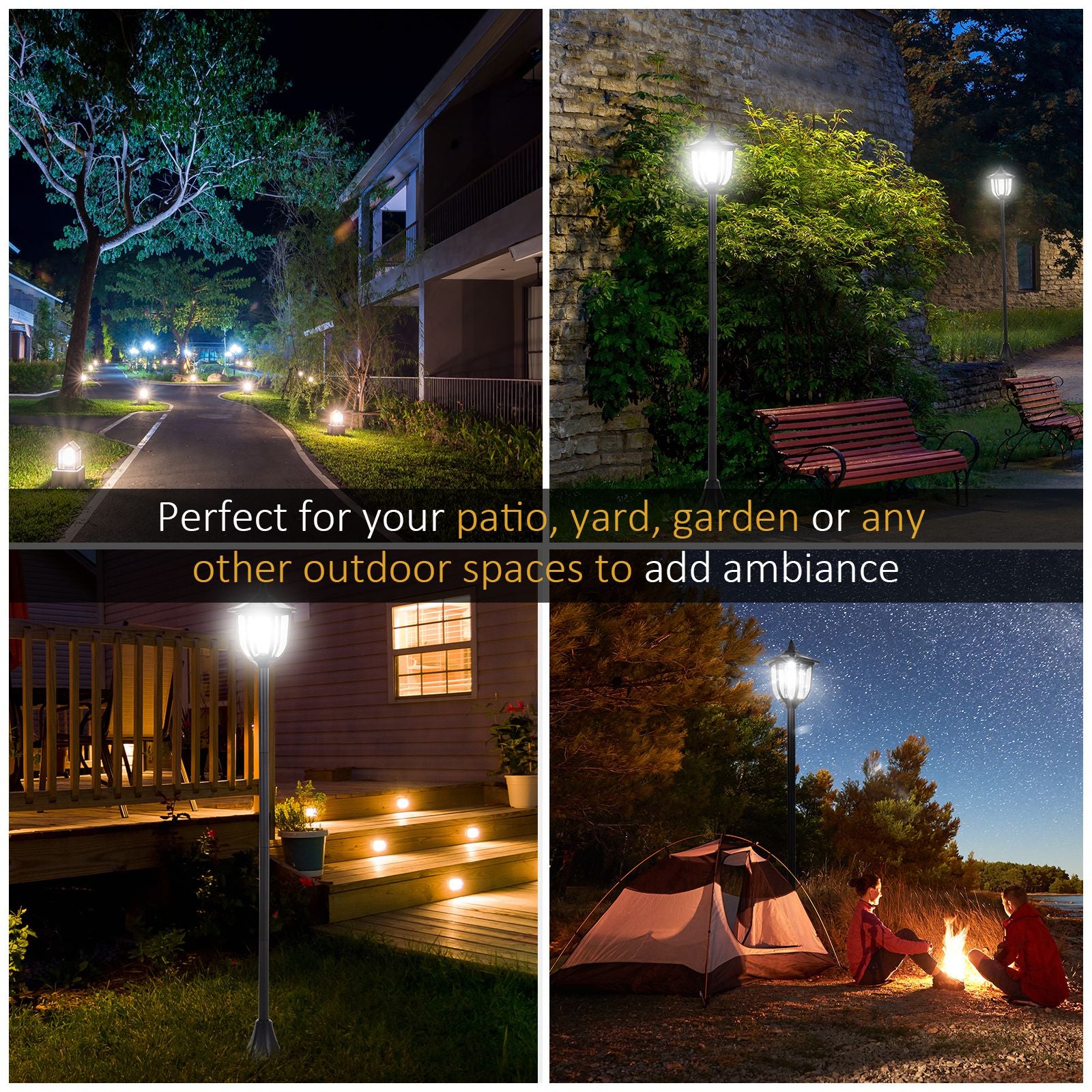 Single Solar Lamp Post Garden Solar-Powered LED Streetlight Style Outdoor Light Waterproof 5-6 Hours with Base for Lawn Pathway Walkway 63