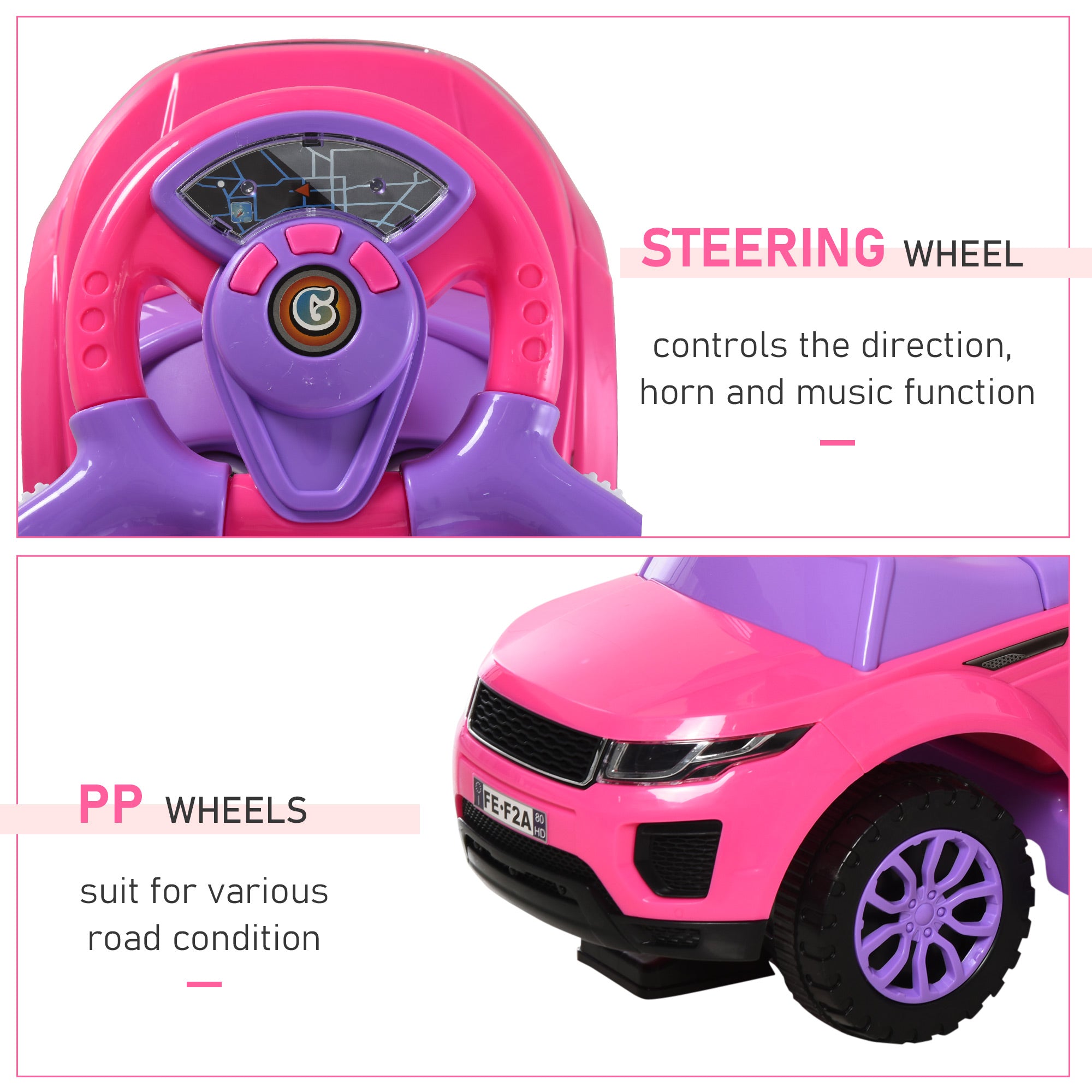 2 In 1 Kid Ride on Push Car Stroller Sliding Ride on Car with Horn Music Light Function Secure Bar Ride on Toy for Boy Girl Toddlers 1-3 Years Old Pink Push Cars for Toddlers at Gallery Canada