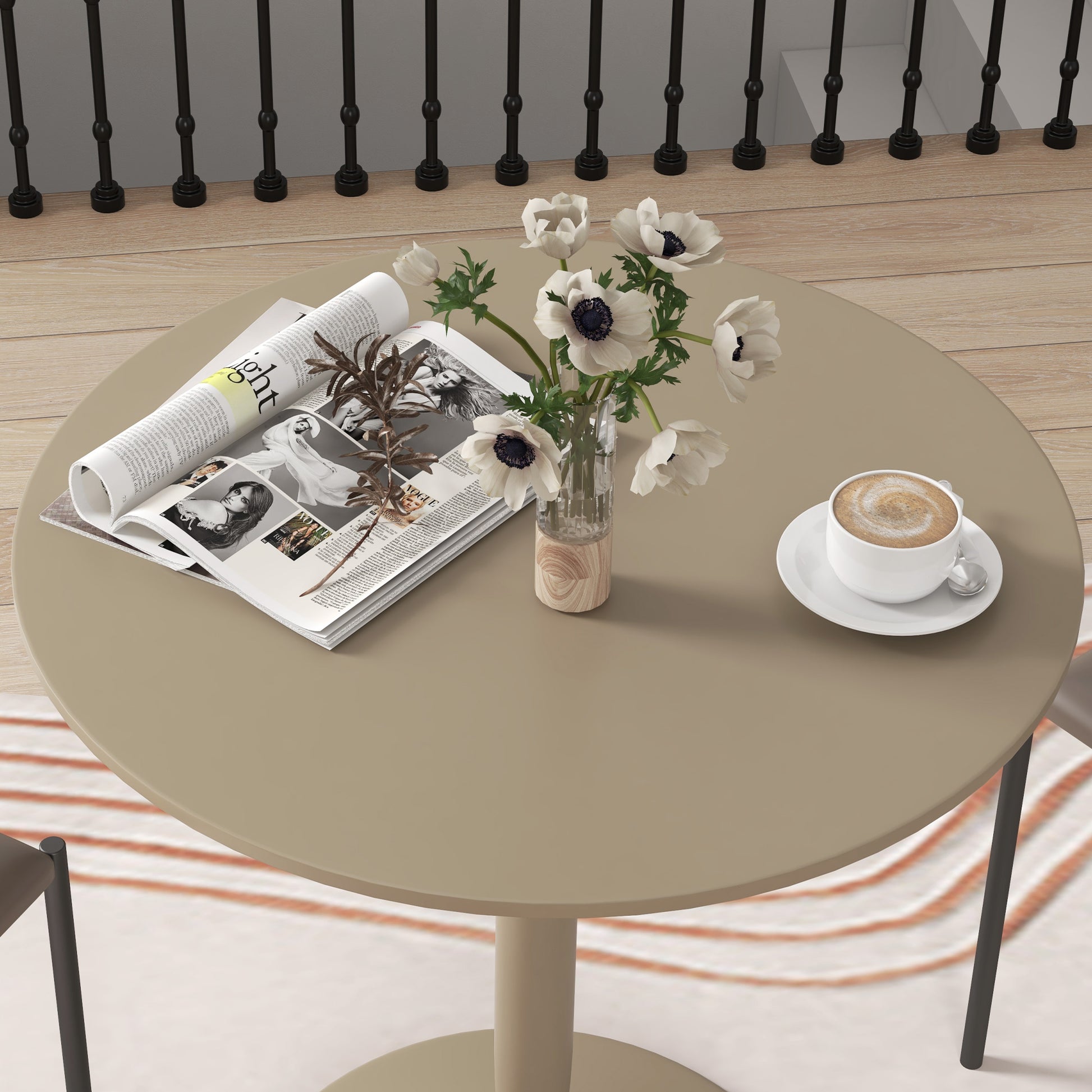 Modern Kitchen Table for 2, Round Dining Table with Steel Base for Living Room, Dining Room, Light Brown Dining Tables   at Gallery Canada