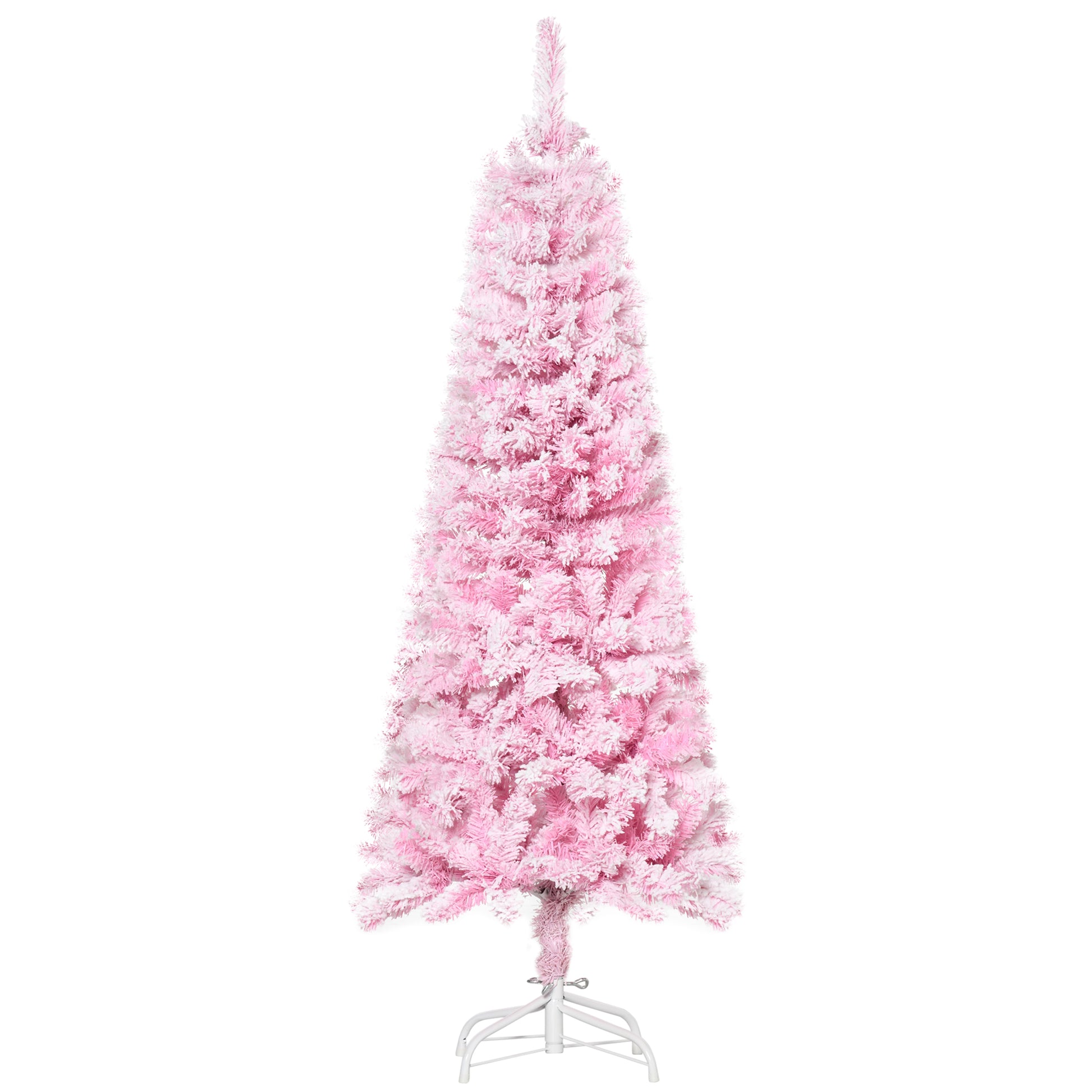 4 ft Flocked Pencil Christmas Tree, Artificial Christmas Tree with Realistic Branches, Auto Open and Steel Base, Pink Pencil Christmas Trees   at Gallery Canada