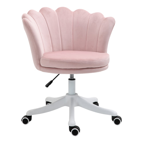 Adjustable Height Study Chair, Mid Back Velvet Office Chair with Swivel Wheels for Living Room, Study, Pink