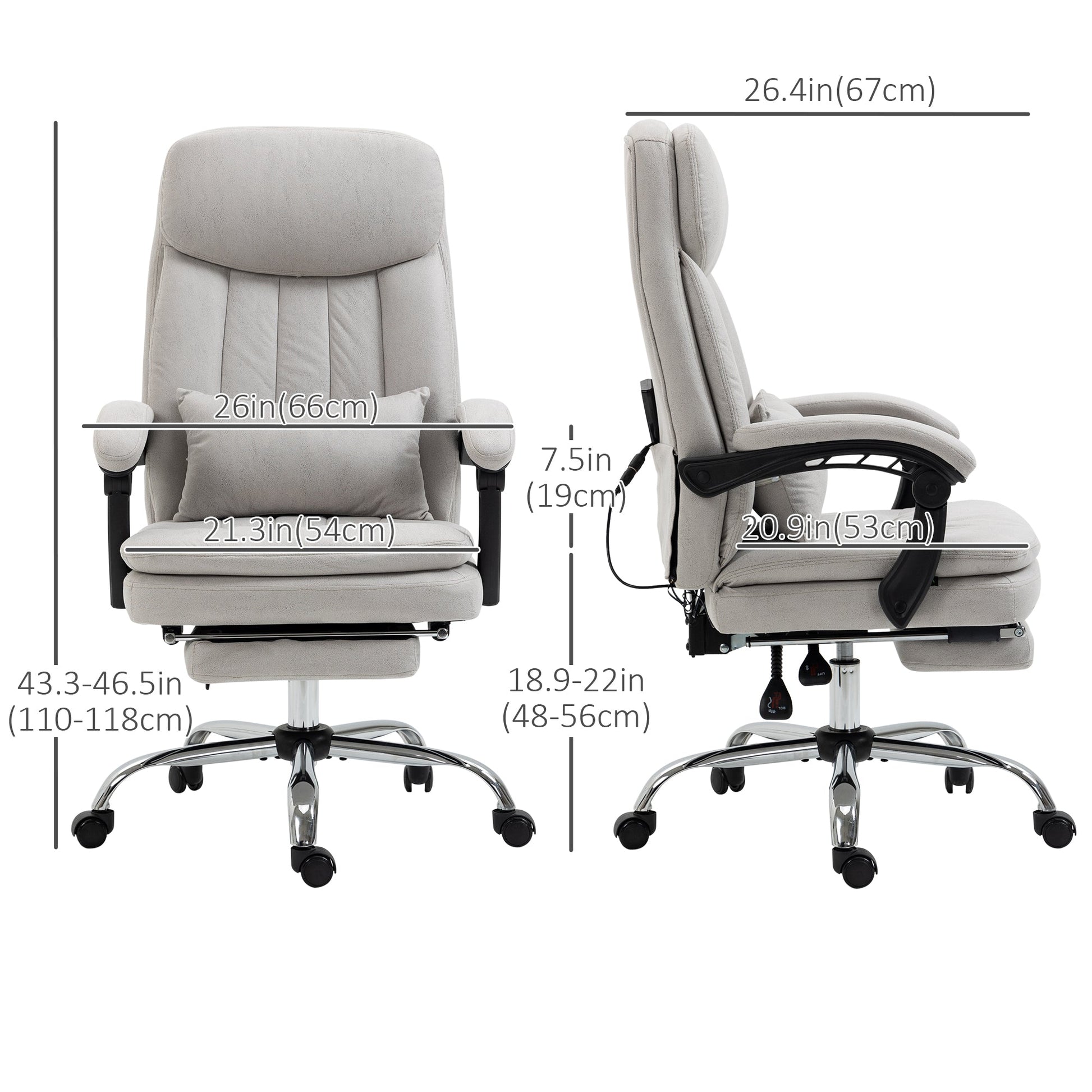 High Back Office Chair, Microfibre Computer Desk Chair with Lumbar Support Pillow, Foot Rest, Reclining Back, Arm, Light Grey Executive & Manager Chairs   at Gallery Canada