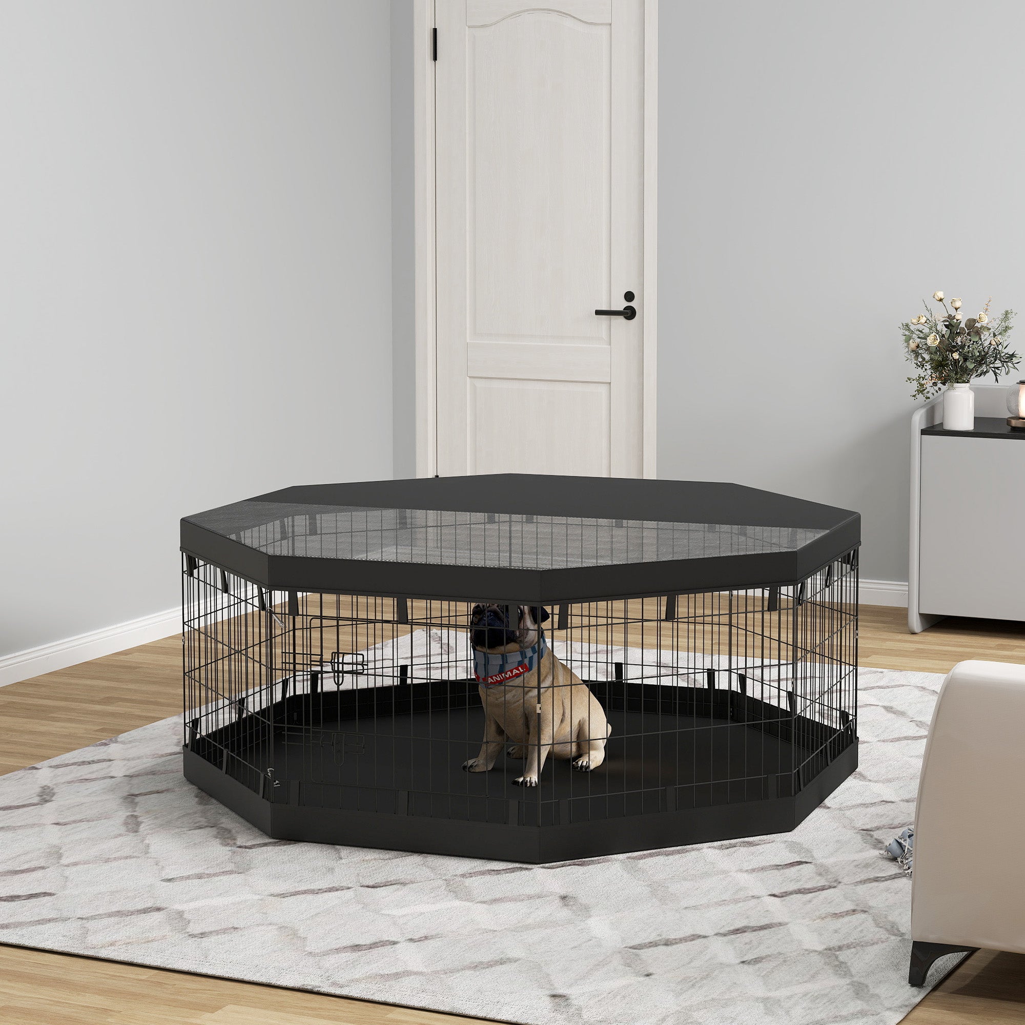 8 Panels Foldable Dog Playpen with Bottom Pad &; Top Cover, 24