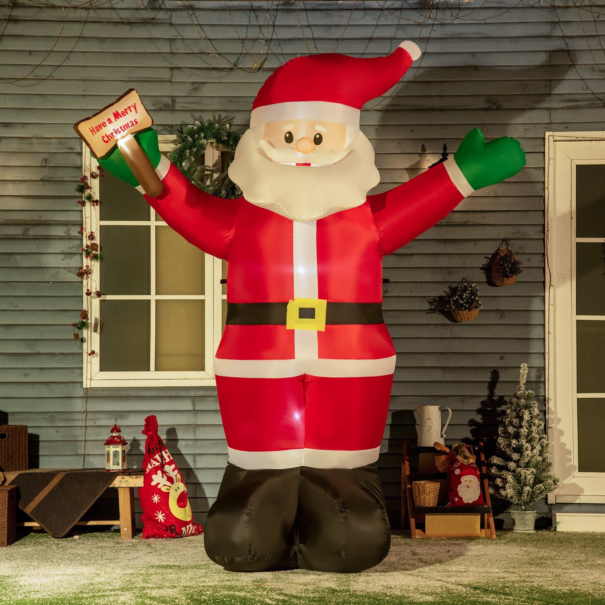 8ft Inflatable Christmas Santa Claus Holds Light Sign of Blessings, Blow-Up Outdoor LED Yard Display for Lawn Garden Party Christmas Inflatables   at Gallery Canada