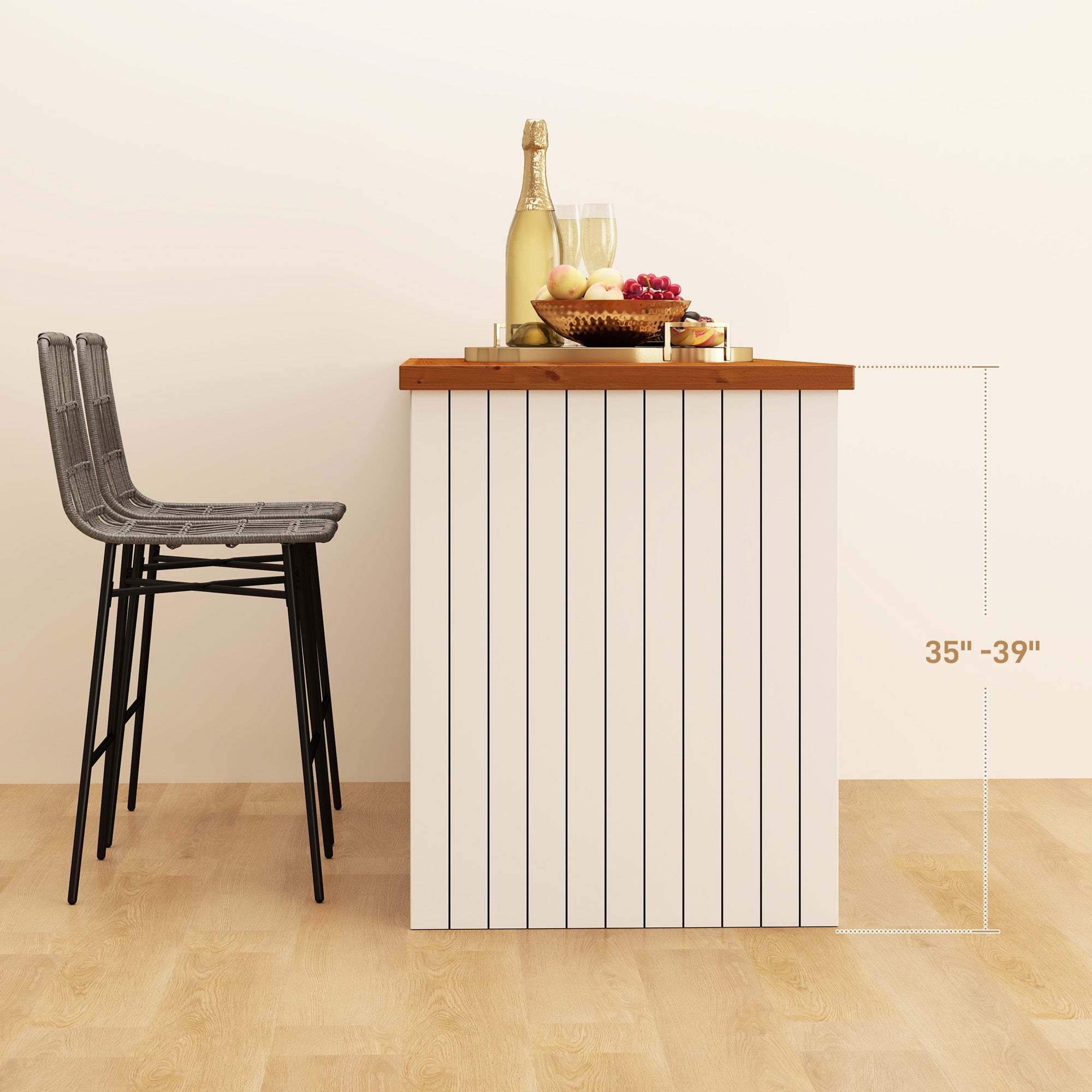 Rattan Counter Height Bar Stools Set of 2, 26