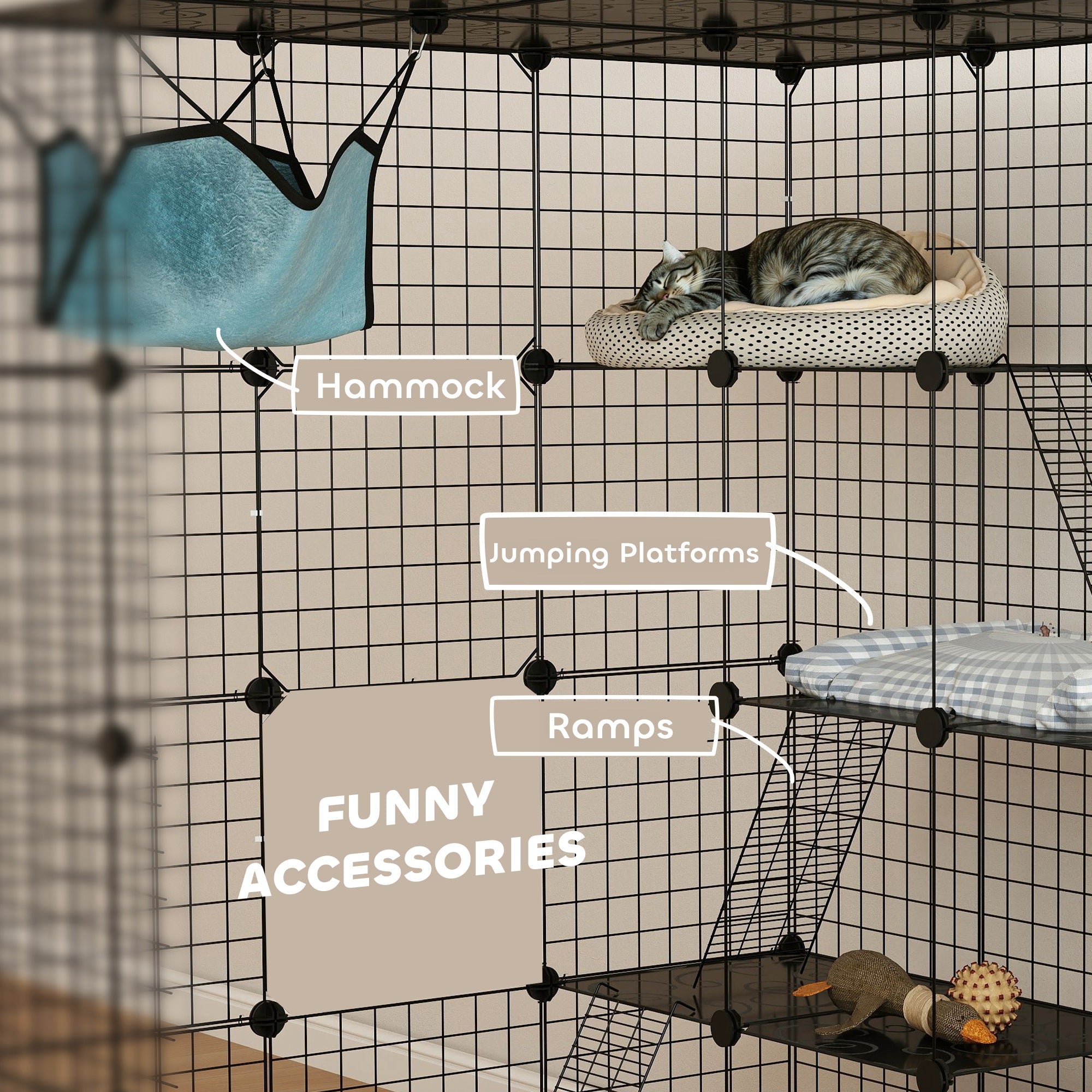 4 Tier DIY Cat Cage Indoor, Catio for 1-3 Cats with Hammock, 5 Doors, 3 Ramps, 3 Jumping Platforms, for 1-3 Cats, Black Outdoor Cat Enclosures at Gallery Canada