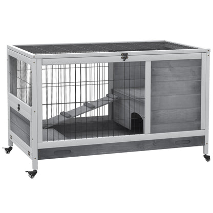 Wooden Indoor Rabbit Hutch Elevated Bunny Cage Habitat with Enclosed Run with Wheels, Ideal for Rabbits and Guinea Pigs, Grey Rabbit Hutch Grey  at Gallery Canada