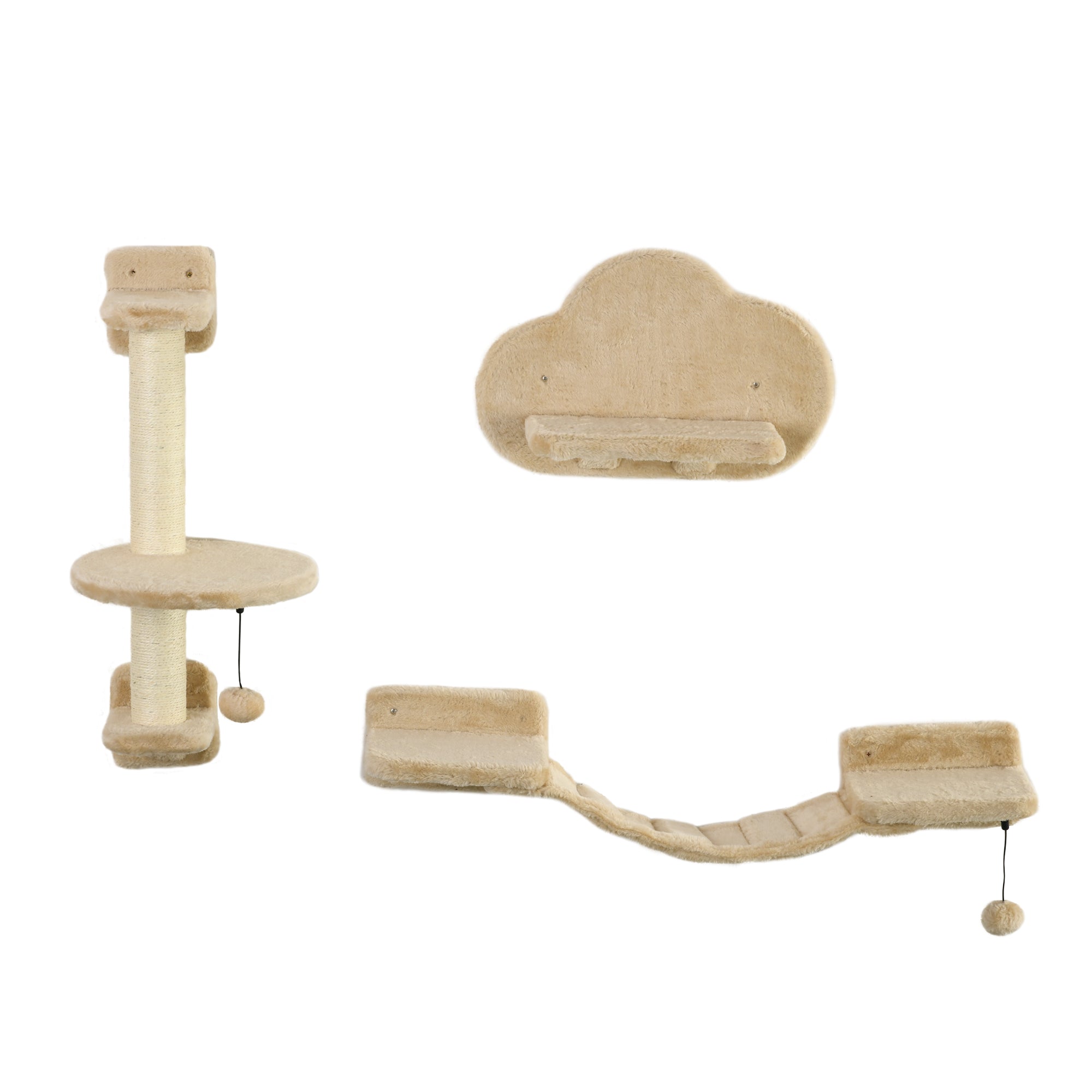 3 PCs Cat Wall Climber with Scratching Post, Ladder, Perches, Cloud-Shaped Cat Shelves, Beige Cat Climbing Wall Beige at Gallery Canada