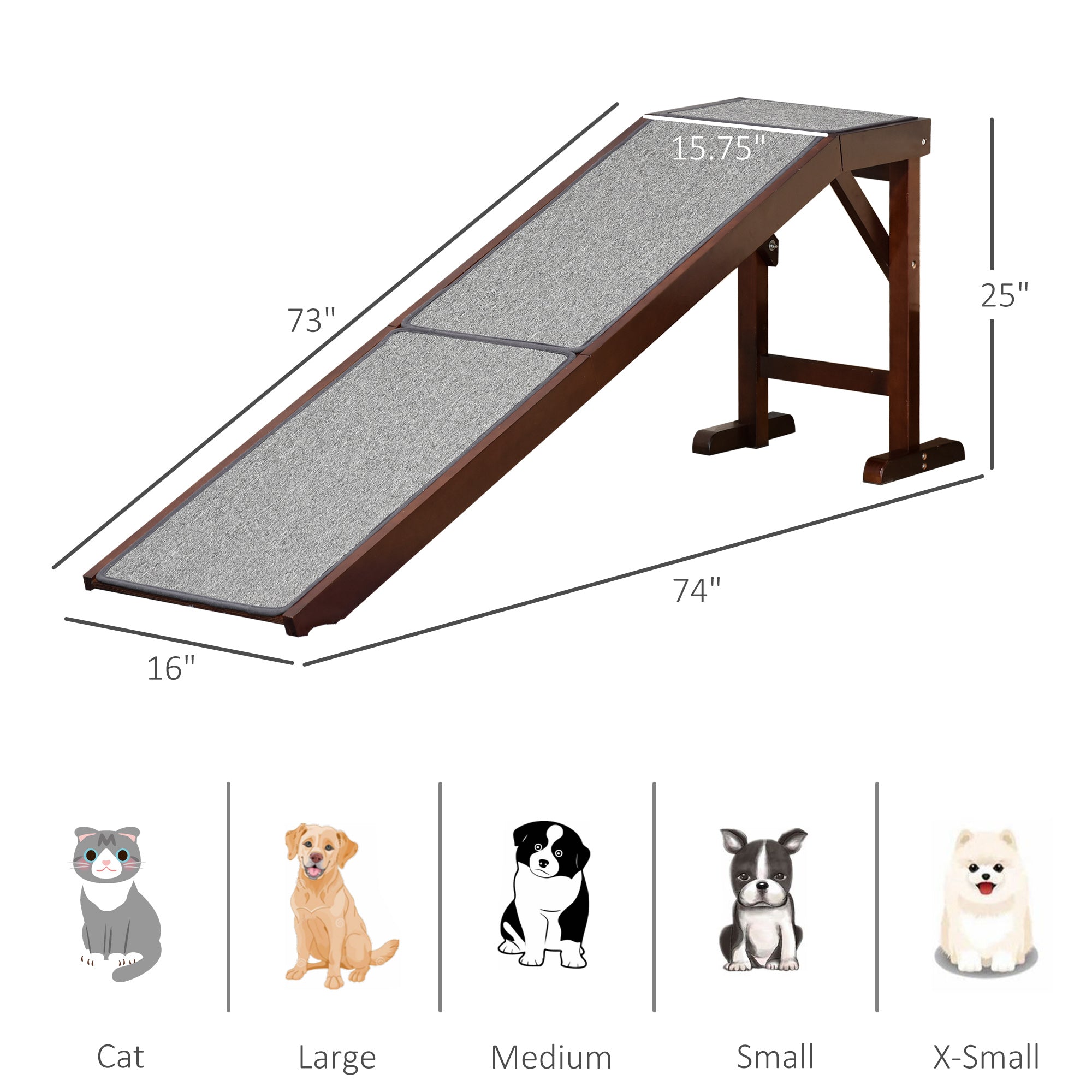 Pet Ramp Bed Steps for Dogs Cats Non-slip Carpet Top Platform Pine Wood 74