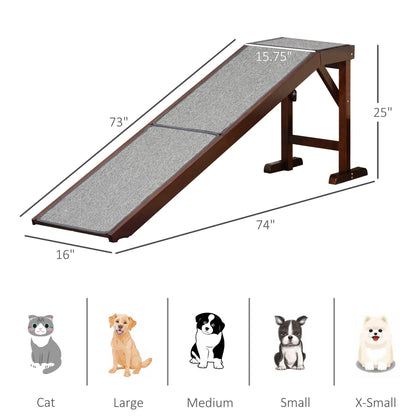 Pet Ramp Bed Steps for Dogs Cats Non-slip Carpet Top Platform Pine Wood 74"L x 16"W x 25"H Brown Grey Dog Stairs   at Gallery Canada