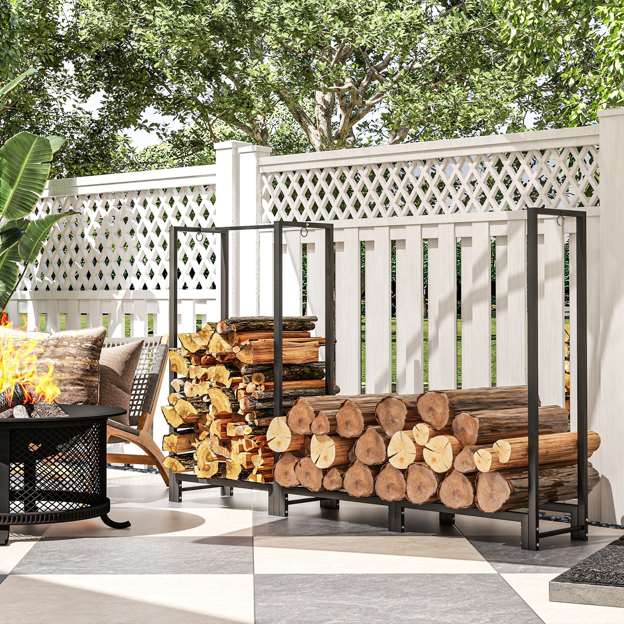 6ft Firewood Rack with Dual Space and Lock Rings, Steel Log Holder for Outdoor Indoor, Black Firewood Racks at Gallery Canada
