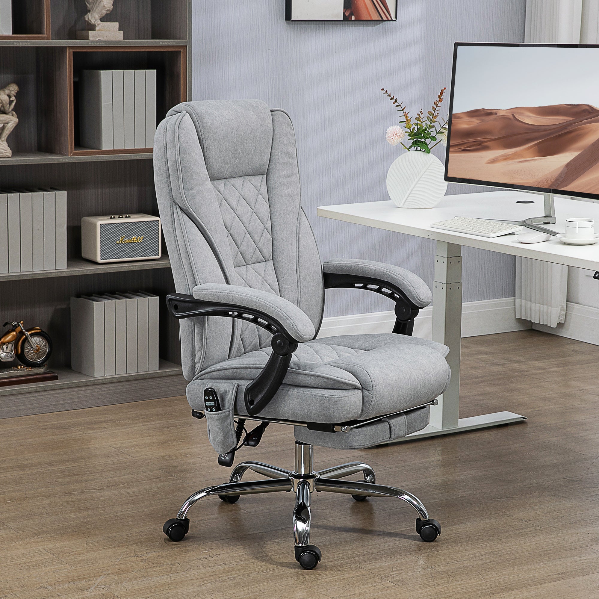 Massage Office Chair, Heated Reclining Computer Chair with Adjustable Height and Footrest, Grey Massage Chairs at Gallery Canada
