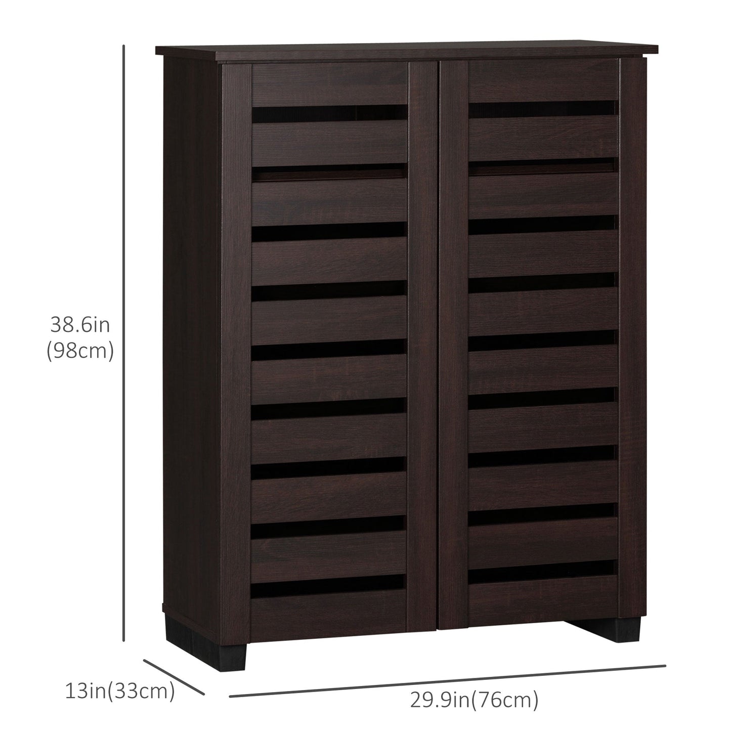 Slim Shoe Cabinet 2 Slatted Doors, 5-tier Shelving Cupboard for 15 Pairs of Shoes, Narrow Entryway Storage Unit, Dark Brown Shoe Storage Cabinets & Racks   at Gallery Canada