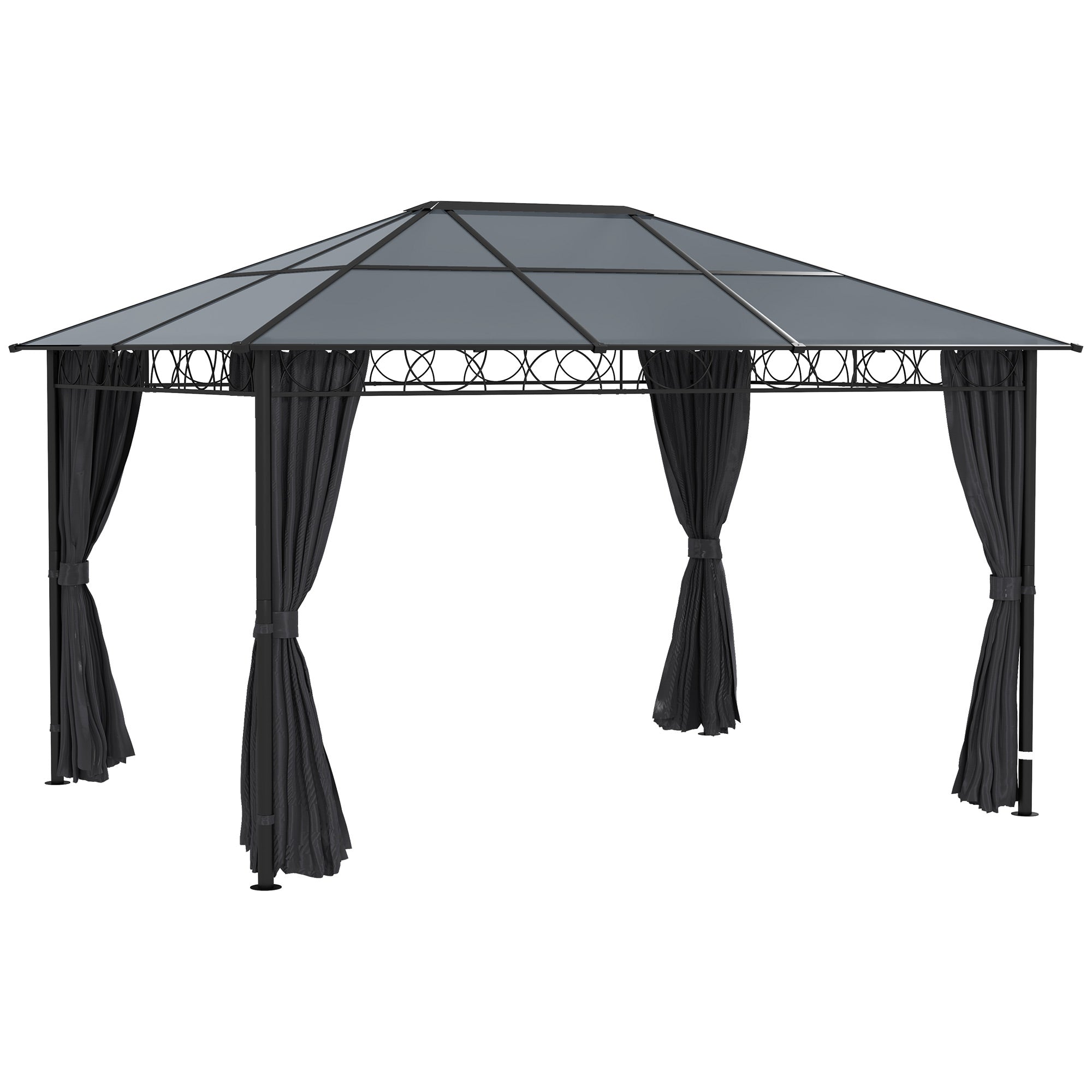 13' x 10' Polycarbonate Hardtop Gazebo Canopy, Outdoor Patio Gazebo with Aluminum Frame &; Curtains, Dark Grey Gazebos at Gallery Canada