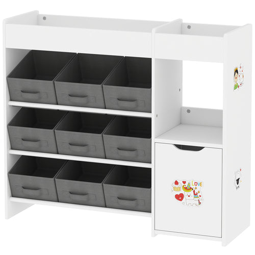 Toy Storage Organizer with 9 Non-Woven Fabric Boxes, Storage Cabinet &; Shelves, for Kids Room, Nursery, Playroom, White