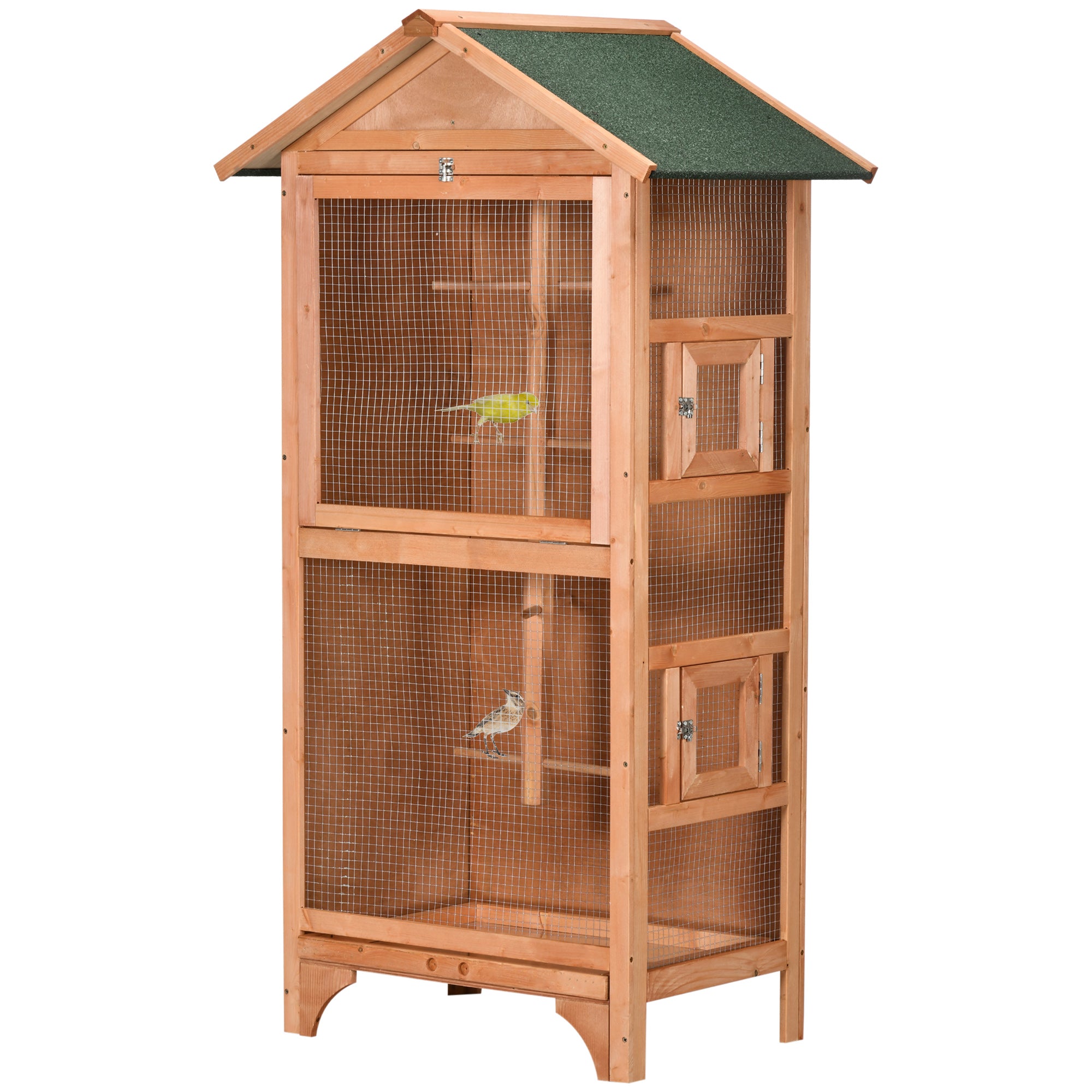 Wooden Bird Aviary Parrot Cage Pet Furniture with Removable Bottom Tray, 2 Doors, Asphalt Roof, 4 Perches, Orange Bird Cages   at Gallery Canada