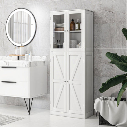 Tall Bathroom Storage Cabinet, Modern Bathroom Cabinet with Glass and Barn Doors, 5-Tier Floor Cabinet, White Bathroom Cabinets White  at Gallery Canada