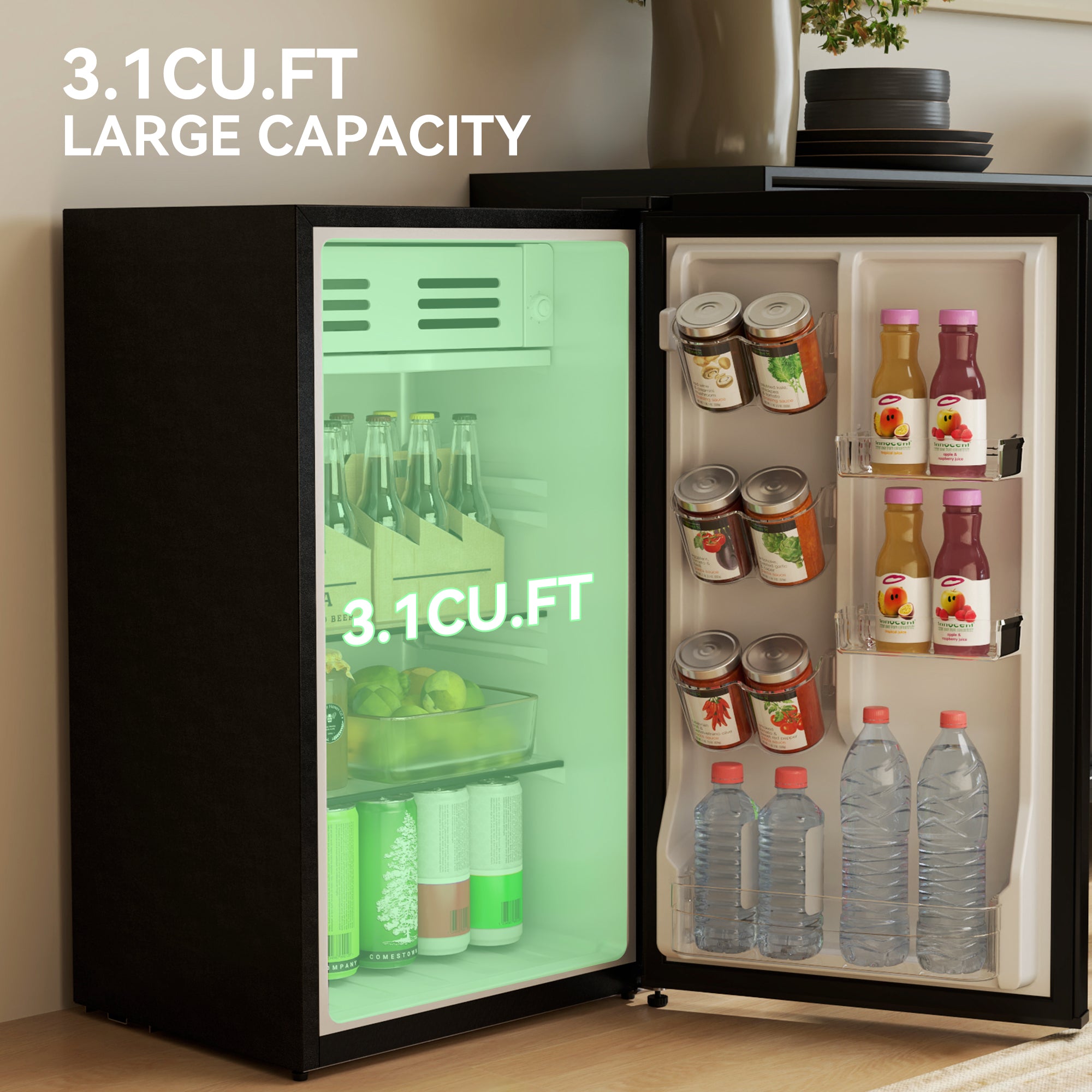 Retro Mini Fridge, 3.1 Cu. Ft Single Door Compact Refrigerator with Adjustable Thermostat, 2 Glass Shelves, Black Small Kitchen Appliances at Gallery Canada