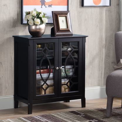 Sideboard Cabinet, Buffet Table with Double Framed Glass Doors, 2 Adjustable Shelves and Elevated Base Espresso Storage Cabinets   at Gallery Canada