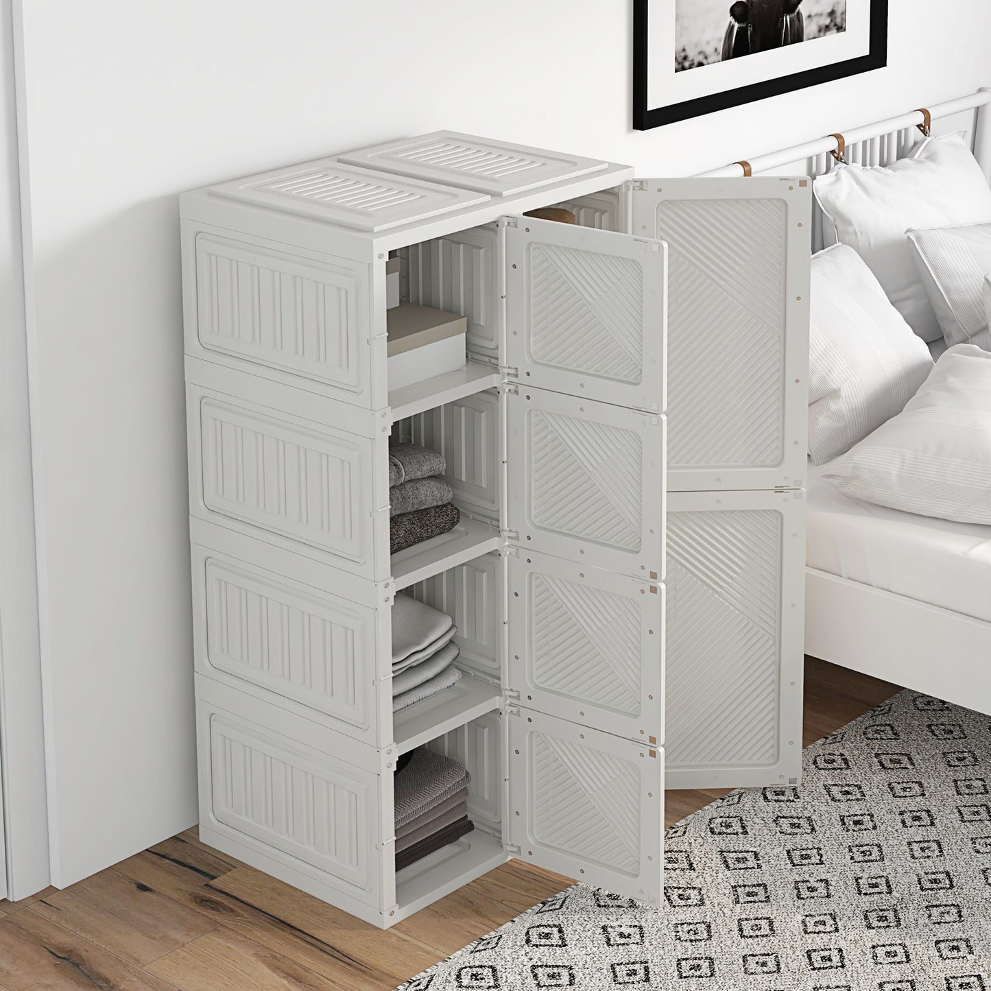 Portable Wardrobe, Foldable Clothes Storage Organzier with 8 Compartments, Magnet Doors, White Clothing Storage   at Gallery Canada