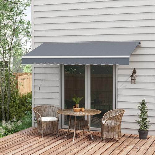 10' x 8' Manual Retractable Awning, Sunhade Shelter Canopy UV Protection for Window Door Patio Deck Yard, Dark Grey