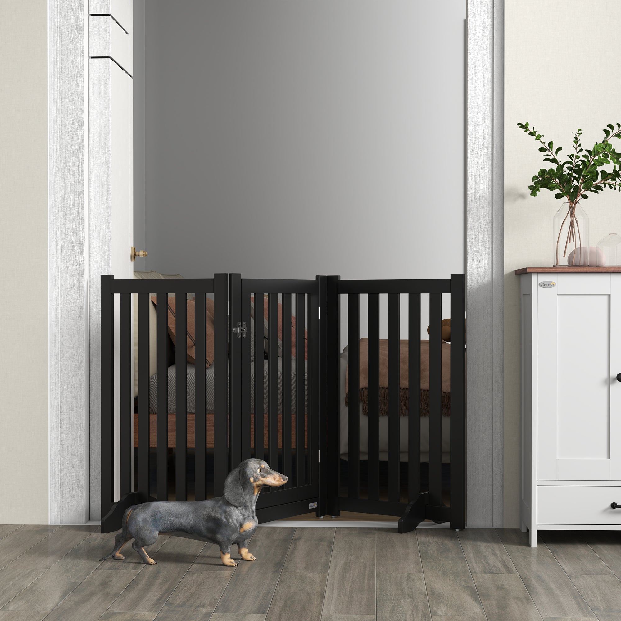 3-Panel Foldable Dog Gate with Feet for Medium Dogs and Below, Black Houses, Kennels & Pens   at Gallery Canada